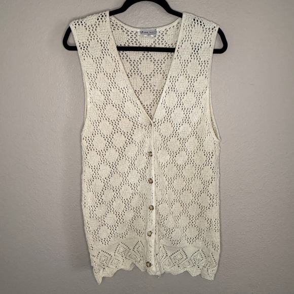 Jane Adams Jackets & Blazers - Vintage Womens Medium Pointelle Knit Cotton Cardigan Cottage Fairy Boho Festival